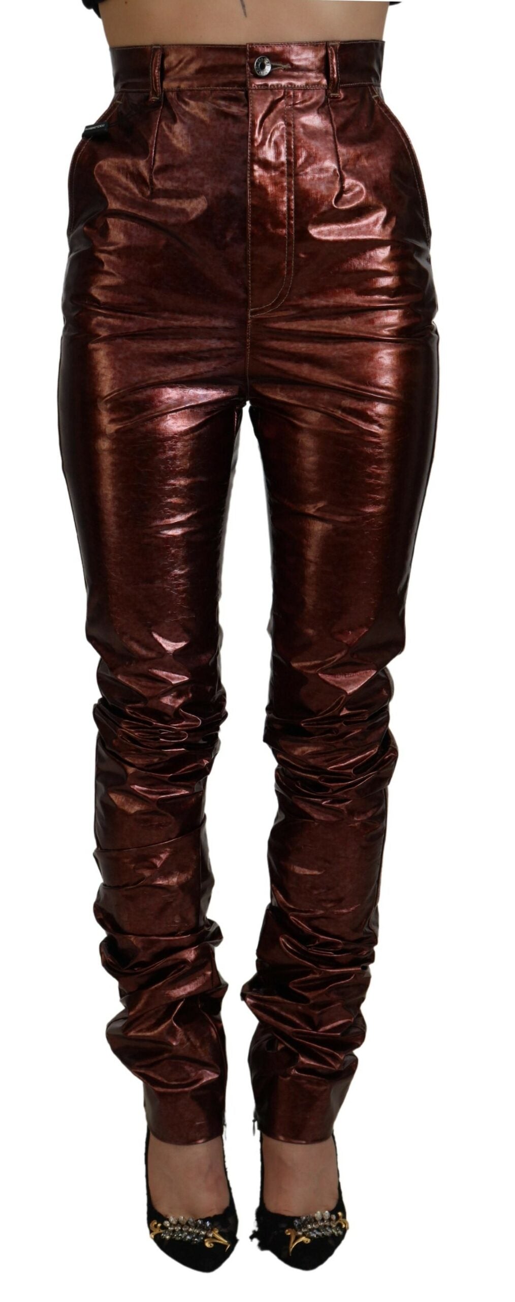 Dolce &amp; Gabbana – Skinny-Jeans mit hoher Taille in Metallic-Bronze