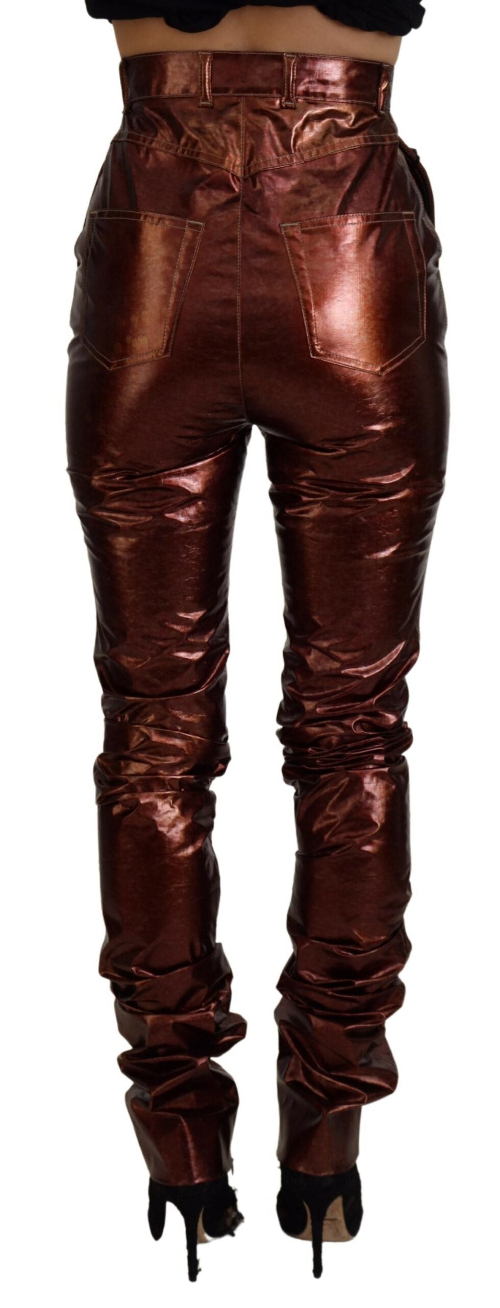 Dolce &amp; Gabbana – Skinny-Jeans mit hoher Taille in Metallic-Bronze