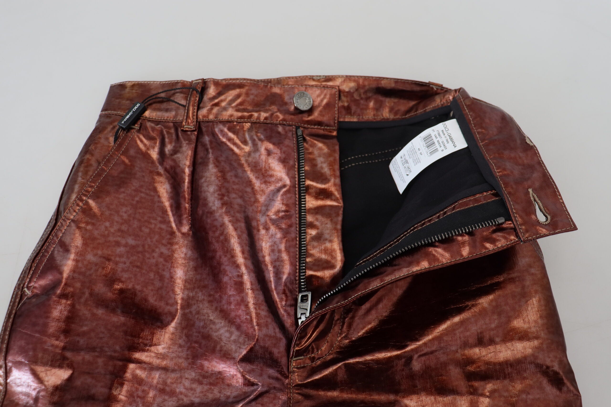 Dolce &amp; Gabbana – Skinny-Jeans mit hoher Taille in Metallic-Bronze