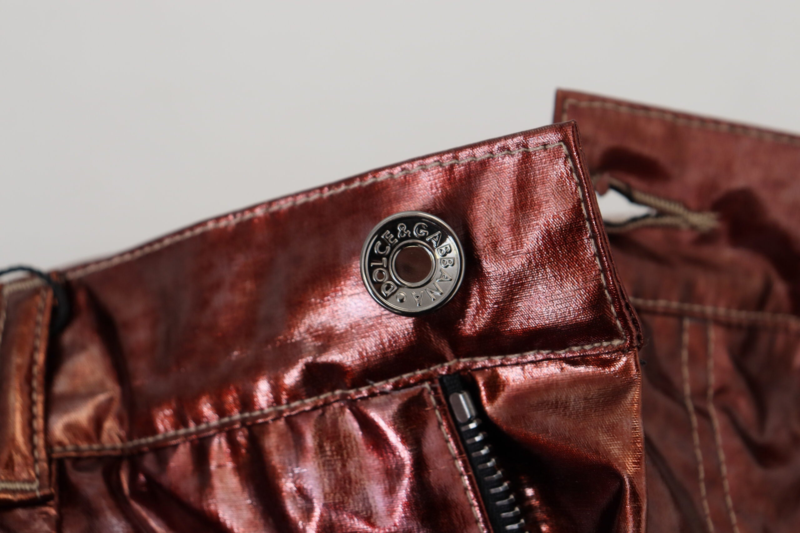 Dolce &amp; Gabbana – Skinny-Jeans mit hoher Taille in Metallic-Bronze