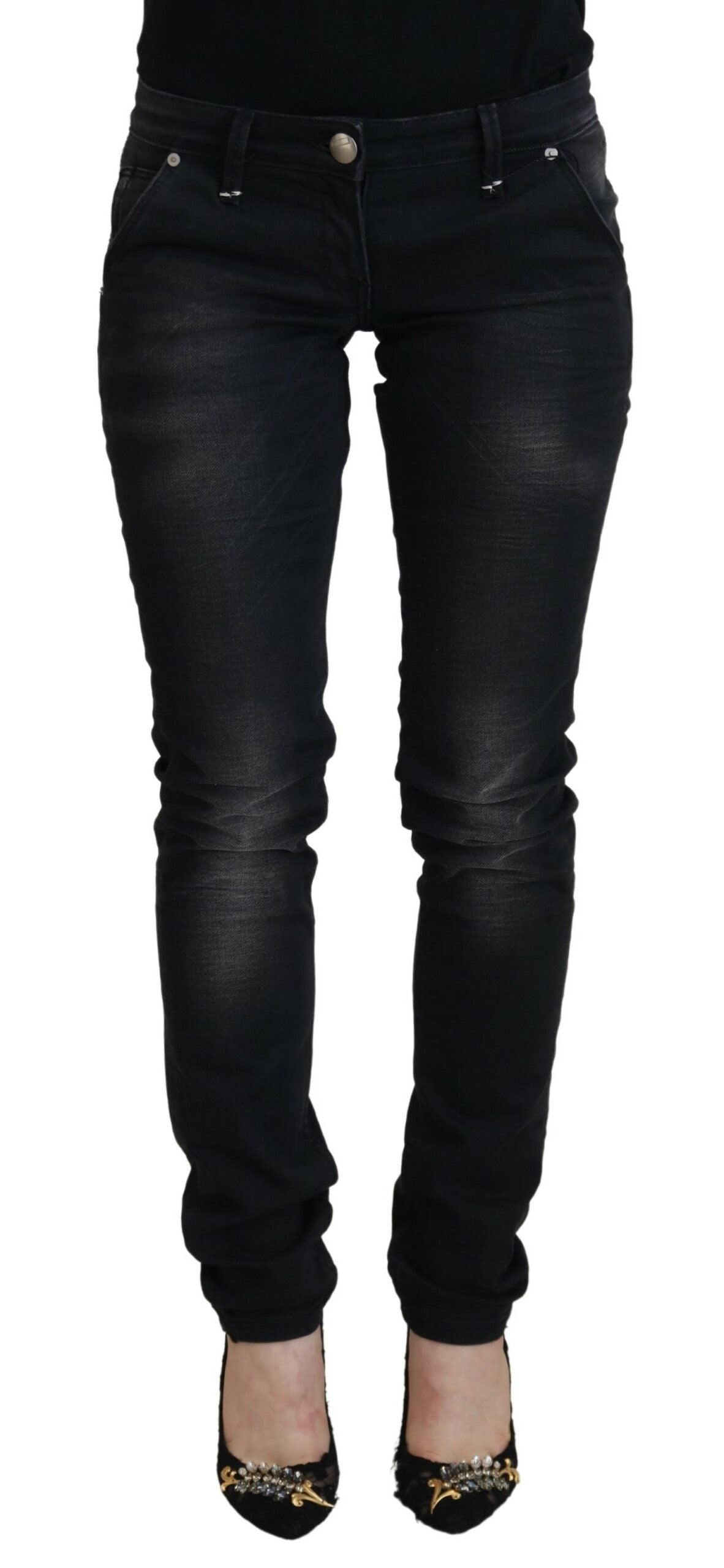 Acht Sleek – Schwarze, verwaschene Skinny-Jeans mit niedriger Taille