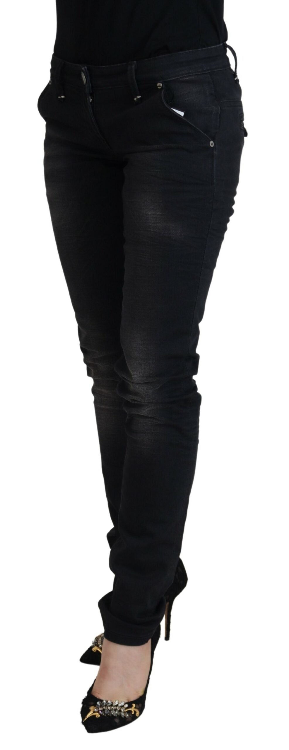 Acht Sleek – Schwarze, verwaschene Skinny-Jeans mit niedriger Taille
