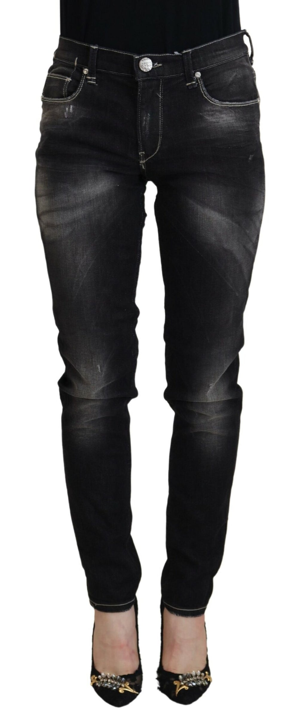 Acht Elegante Tapered Mid Waist Schwarze Jeans