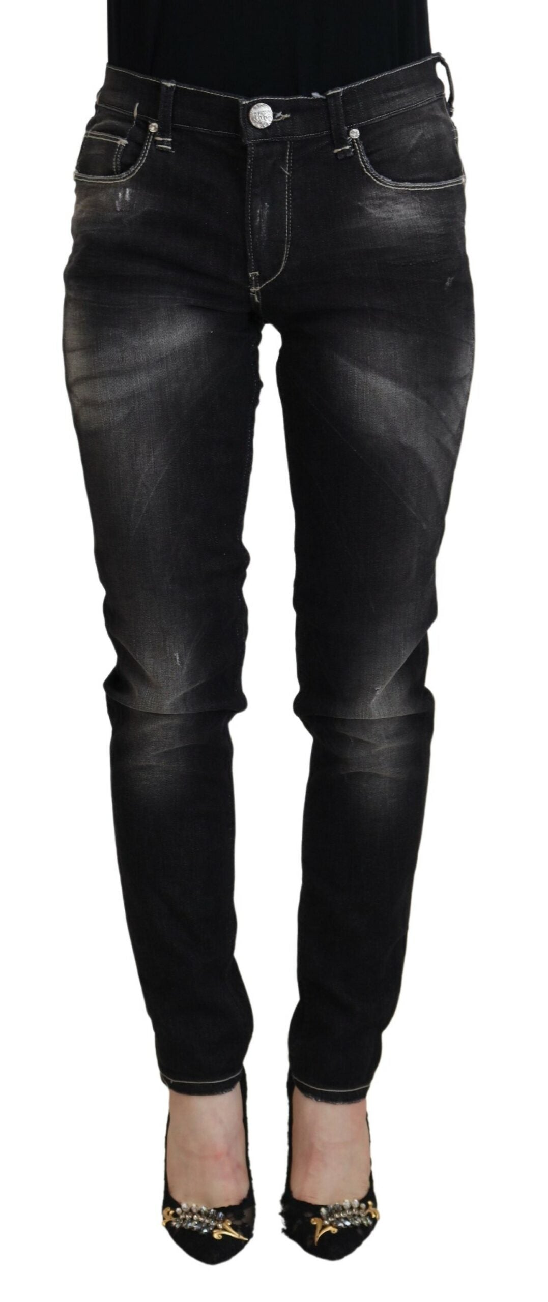 Acht Elegante Tapered Mid Waist Schwarze Jeans