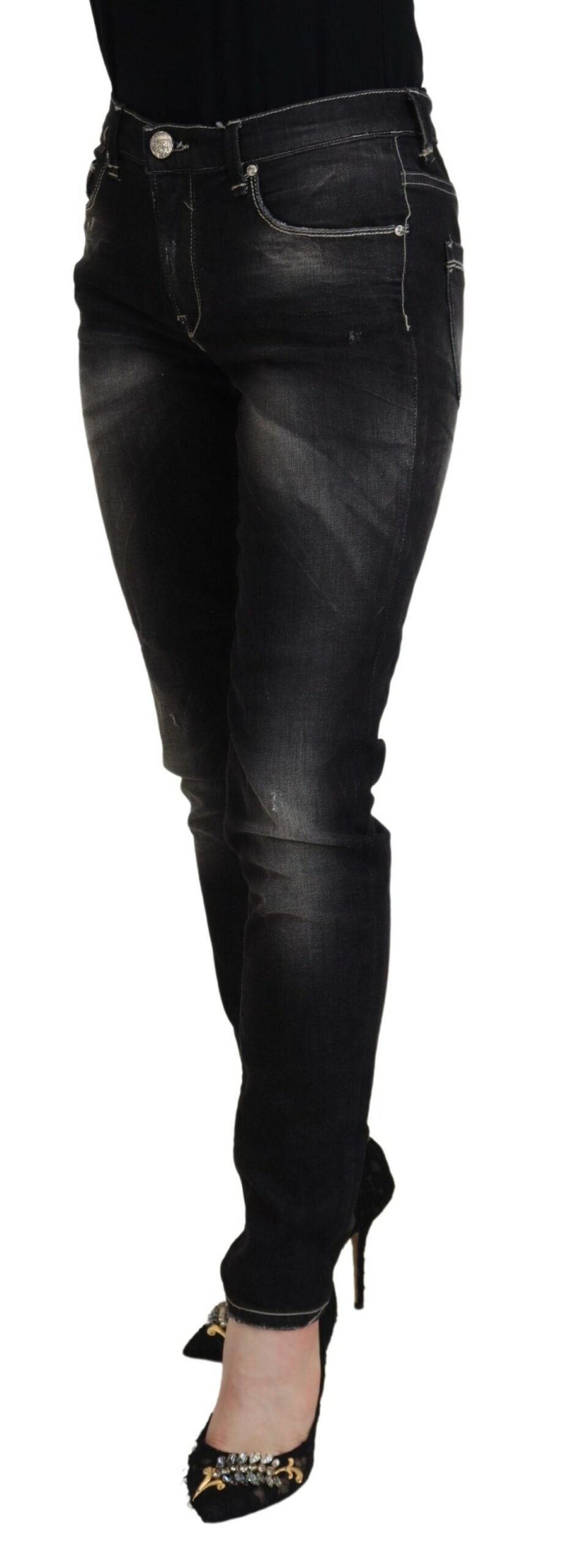 Acht Elegante Tapered Mid Waist Schwarze Jeans