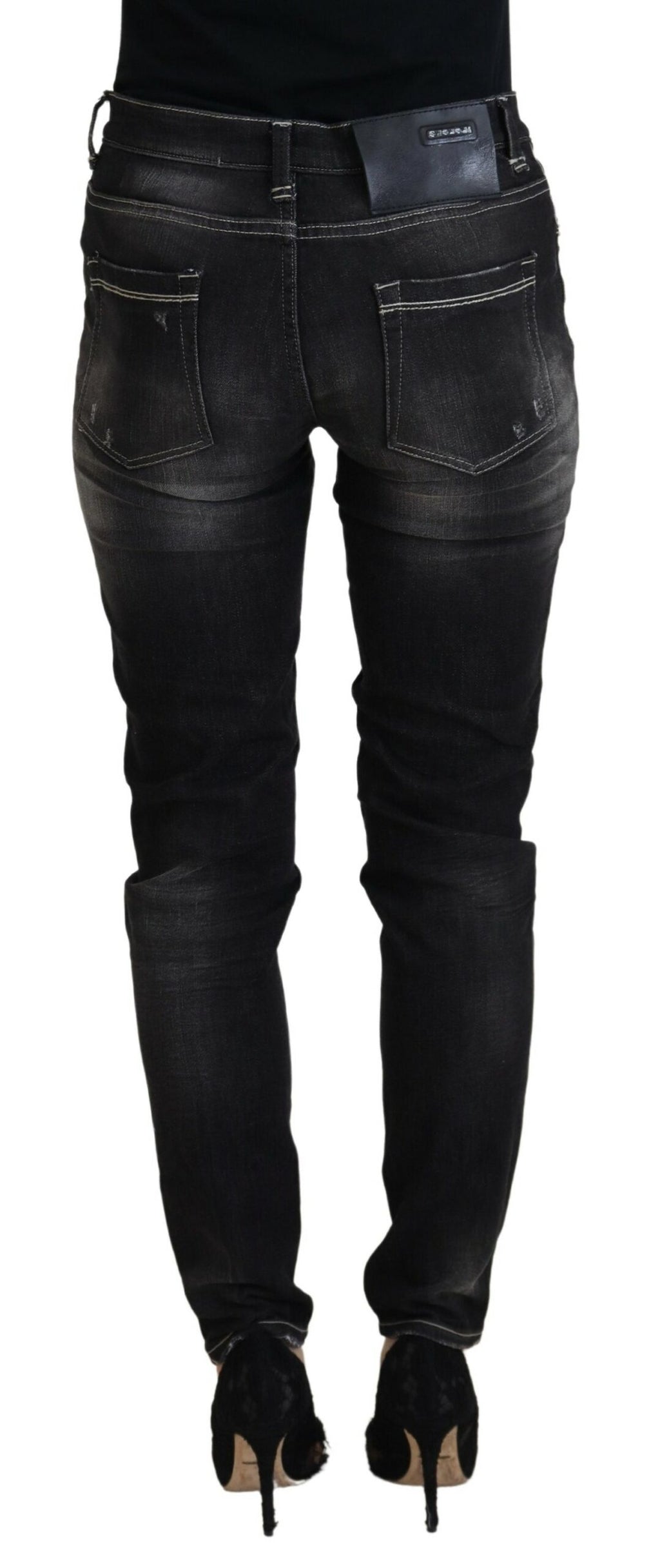 Acht Elegante Tapered Mid Waist Schwarze Jeans