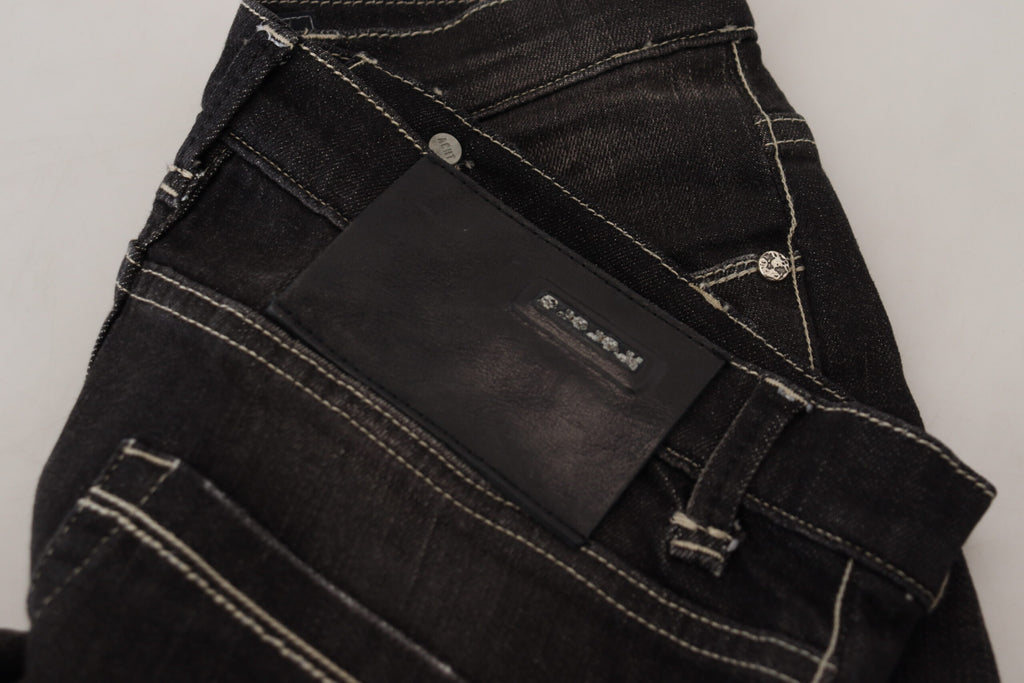 Acht Elegante Tapered Mid Waist Schwarze Jeans