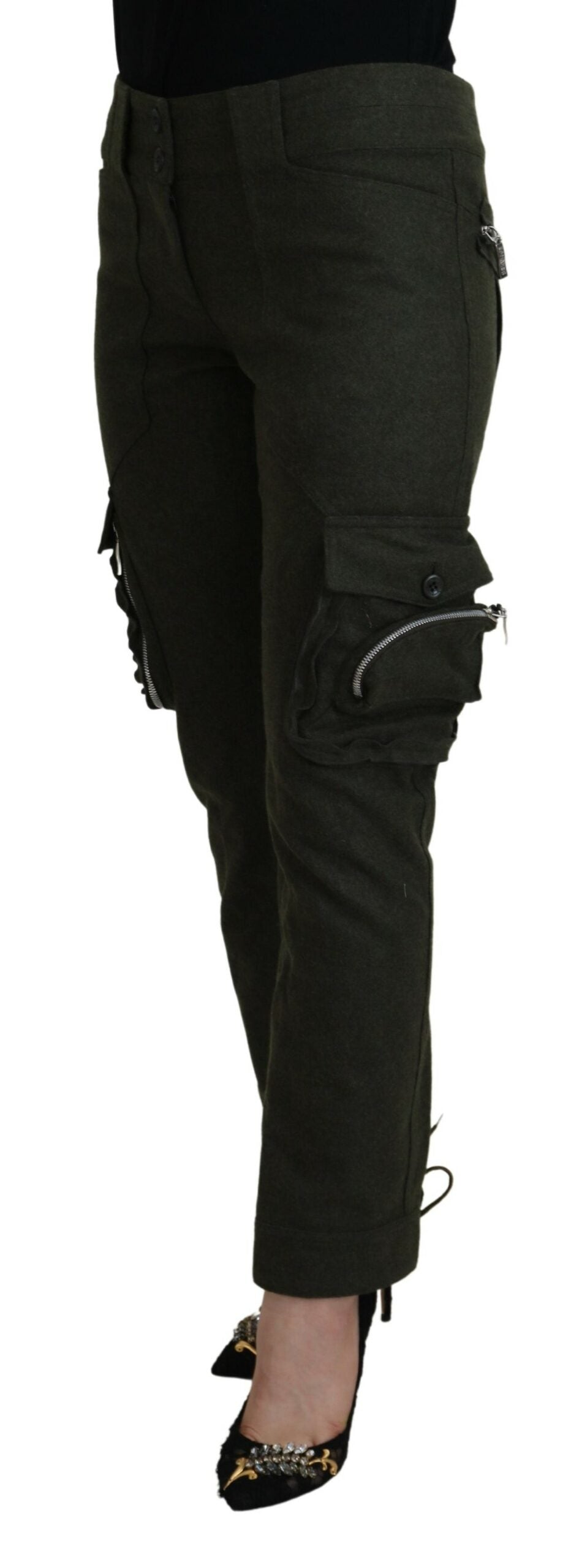 Ermanno Scervino Elegant Tapered Green Wool-Blend Pants for Women