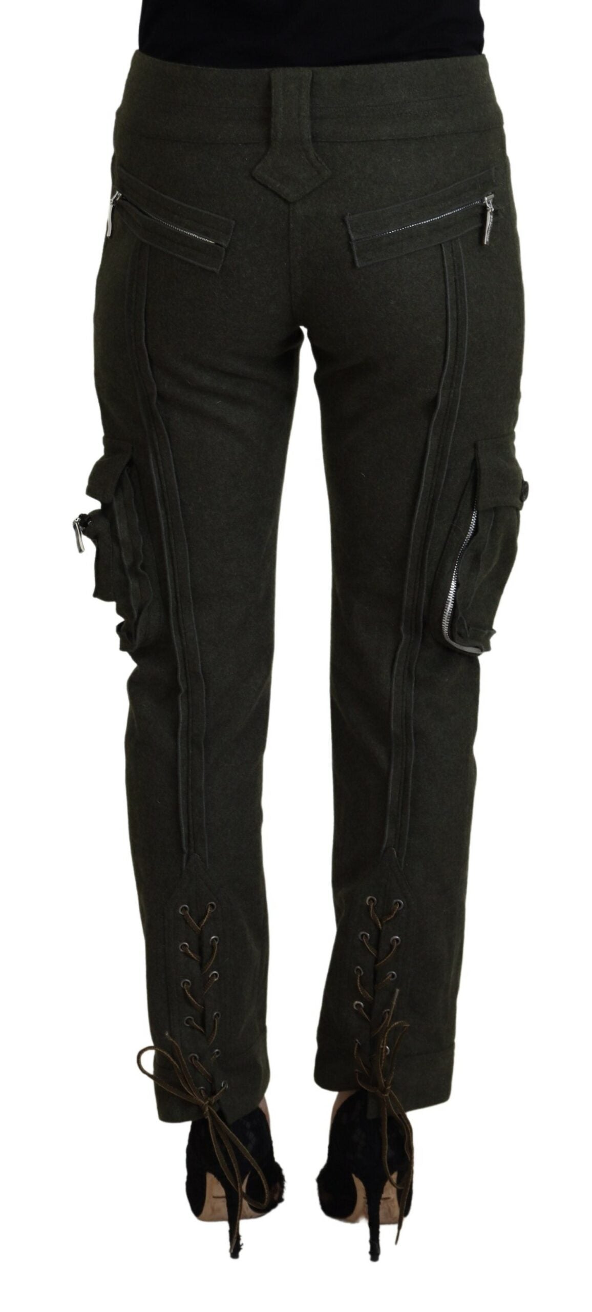 Ermanno Scervino Elegant Tapered Green Wool-Blend Pants for Women