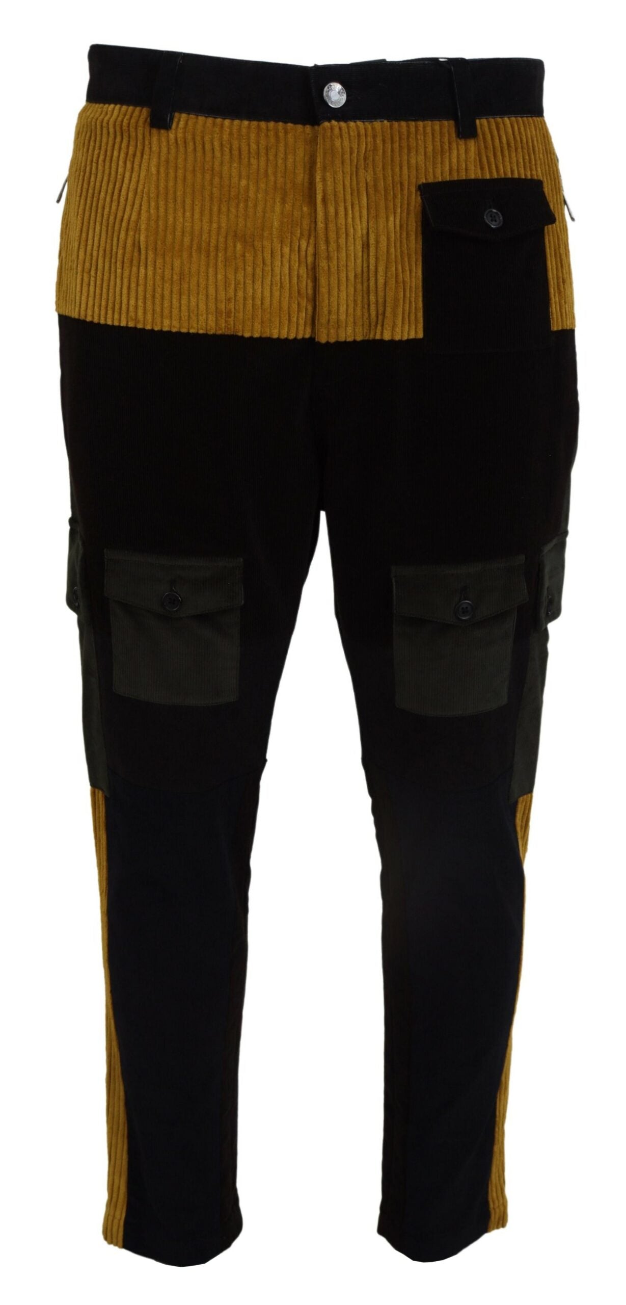 Dolce &amp; Gabbana Elegante schwarze konische Hose mit gelbem Akzent
