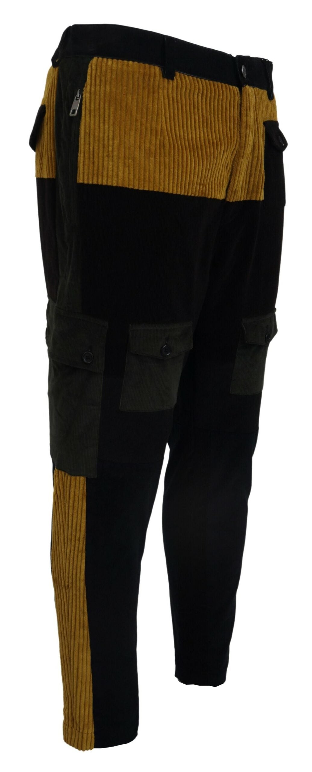Dolce &amp; Gabbana Elegante schwarze konische Hose mit gelbem Akzent