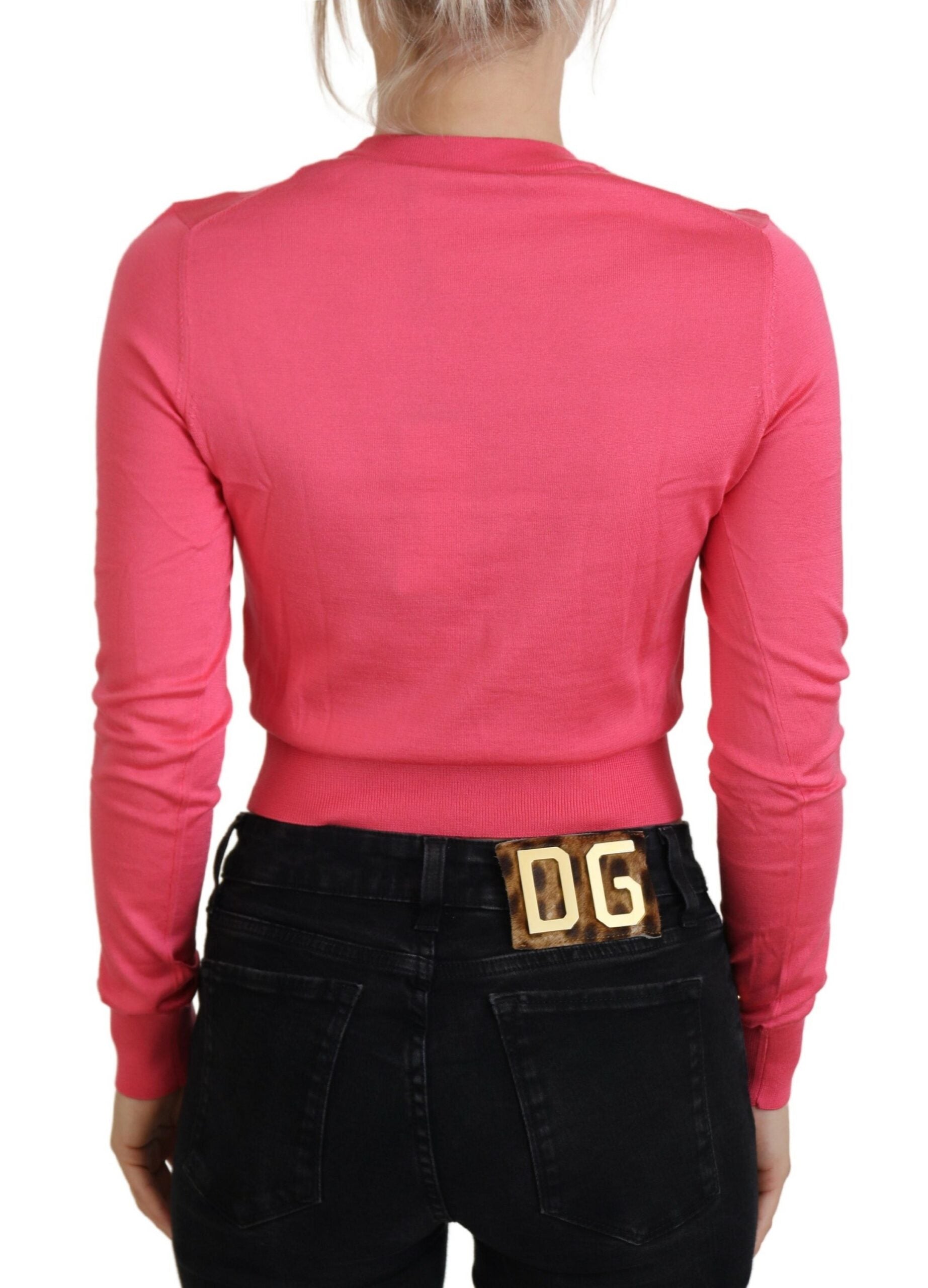 Dolce &amp; Gabbana Eleganter rosa kurzer Pullover mit Rundhalsausschnitt