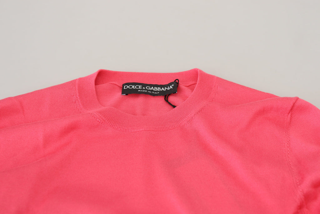 Dolce &amp; Gabbana Eleganter rosa kurzer Pullover mit Rundhalsausschnitt