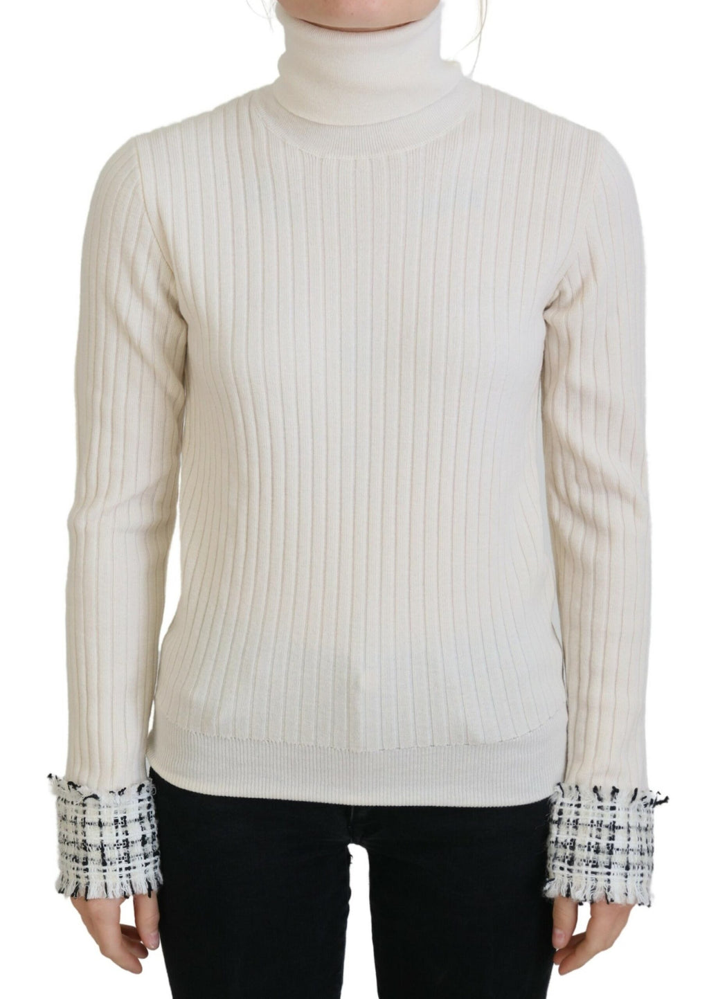 Dolce &amp; Gabbana Elfenbeinfarbener Rollkragenpullover aus Wollmischung