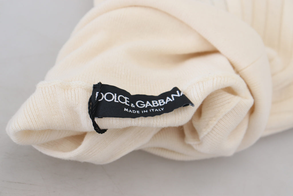 Dolce &amp; Gabbana Elfenbeinfarbener Rollkragenpullover aus Wollmischung
