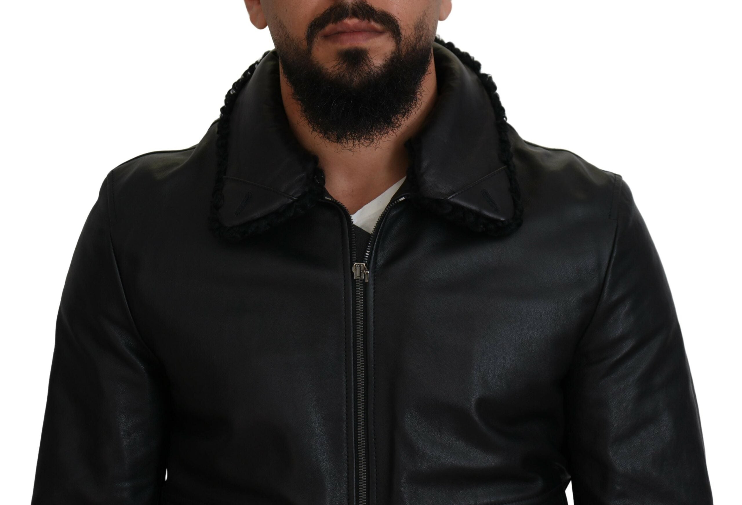 Veste chic en cuir noir doublée de soie Dolce &amp; Gabbana