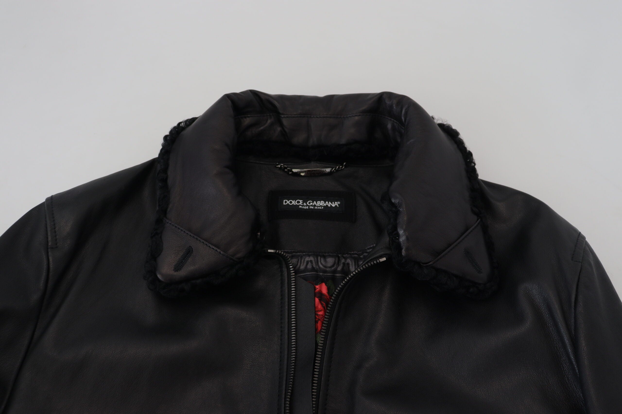 Veste chic en cuir noir doublée de soie Dolce &amp; Gabbana