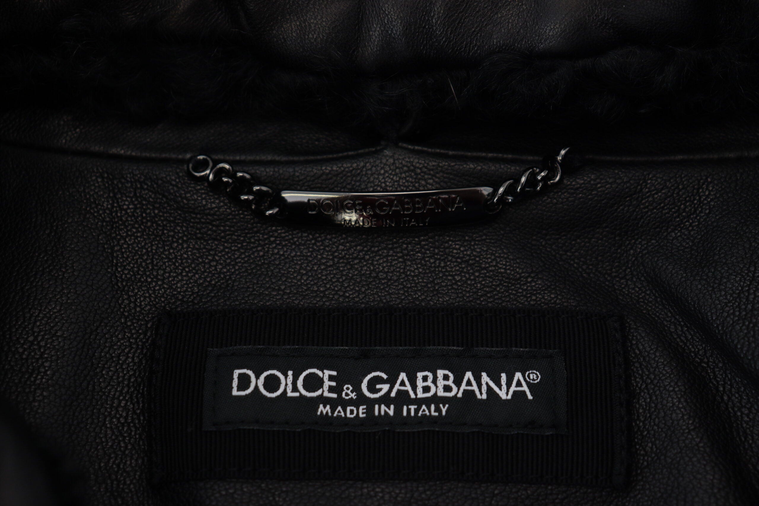 Veste chic en cuir noir doublée de soie Dolce &amp; Gabbana