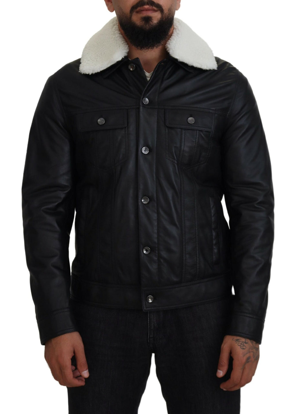 Dolce &amp; Gabbana Élégant blouson aviateur en cuir noir