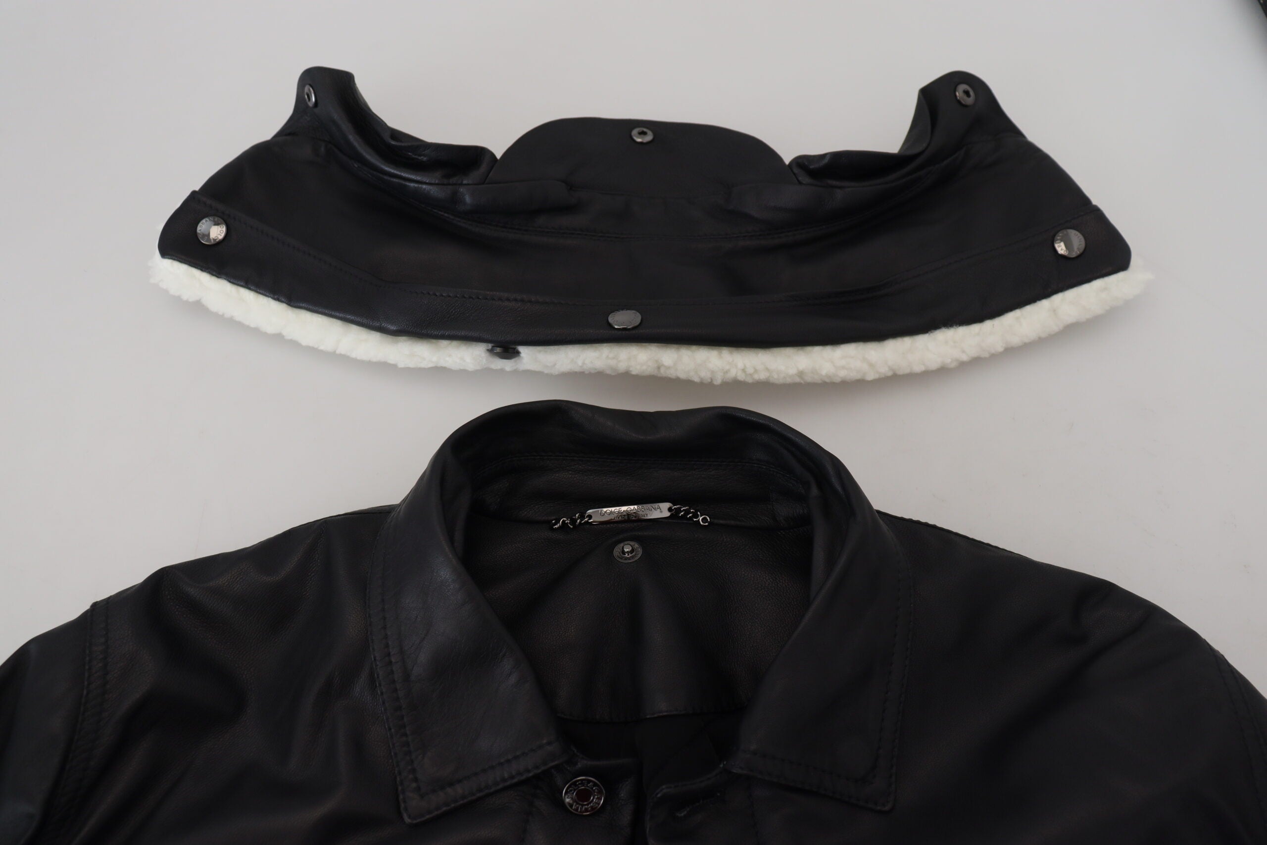 Dolce &amp; Gabbana Élégant blouson aviateur en cuir noir