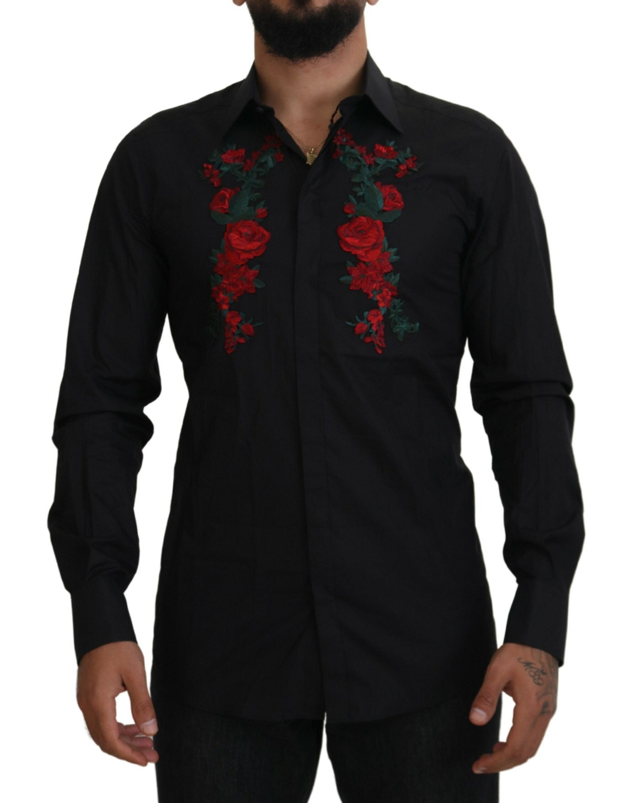 Dolce &amp; Gabbana Elegantes Baumwollhemd mit Blumenstickerei
