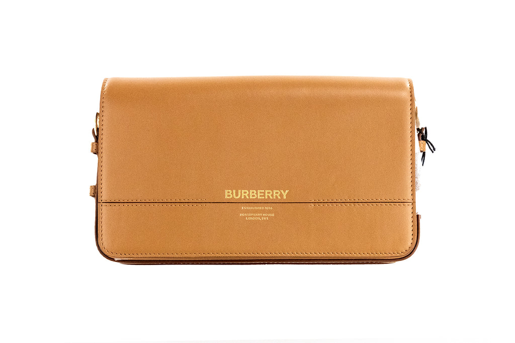 Burberry Grace Kleine Umhängetasche aus glattem Leder in Muskatnuss