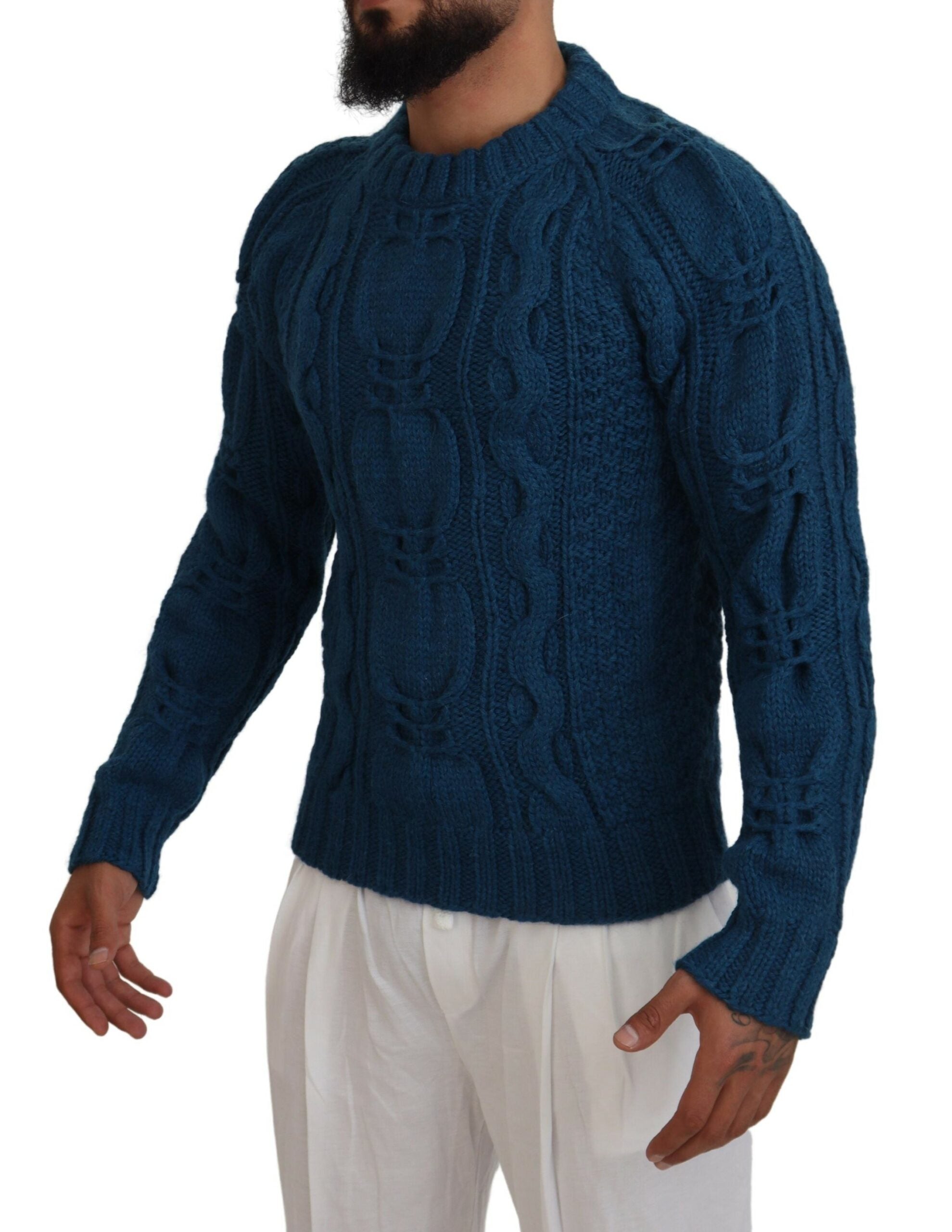 Dolce &amp; Gabbana Eleganter blauer Pullover mit Rundhalsausschnitt