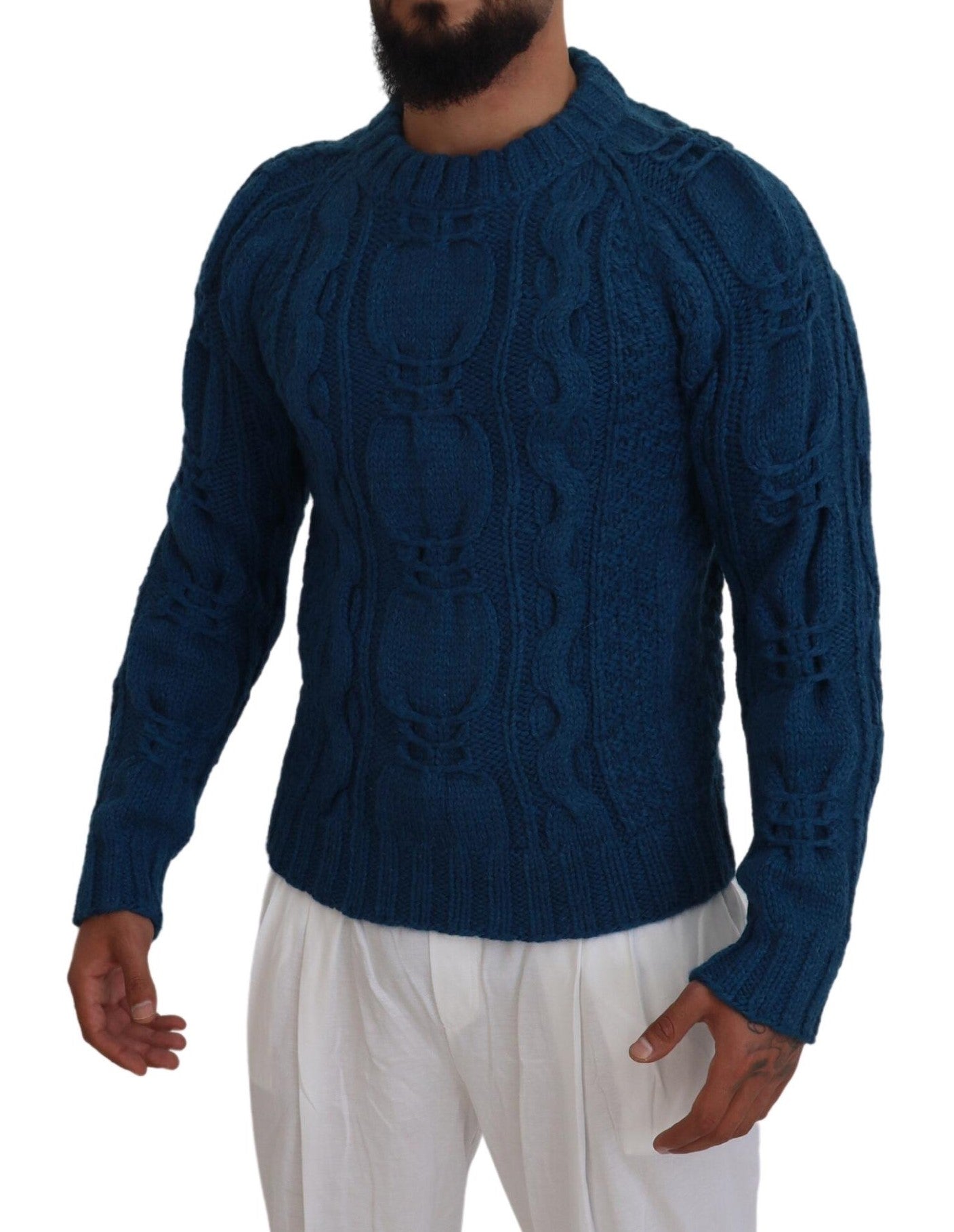 Dolce &amp; Gabbana Eleganter blauer Pullover mit Rundhalsausschnitt