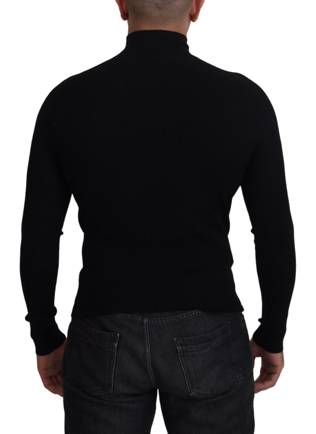 Dolce &amp; Gabbana Eleganter schwarzer Rollkragenpullover aus Wolle mit halbem Reißverschluss