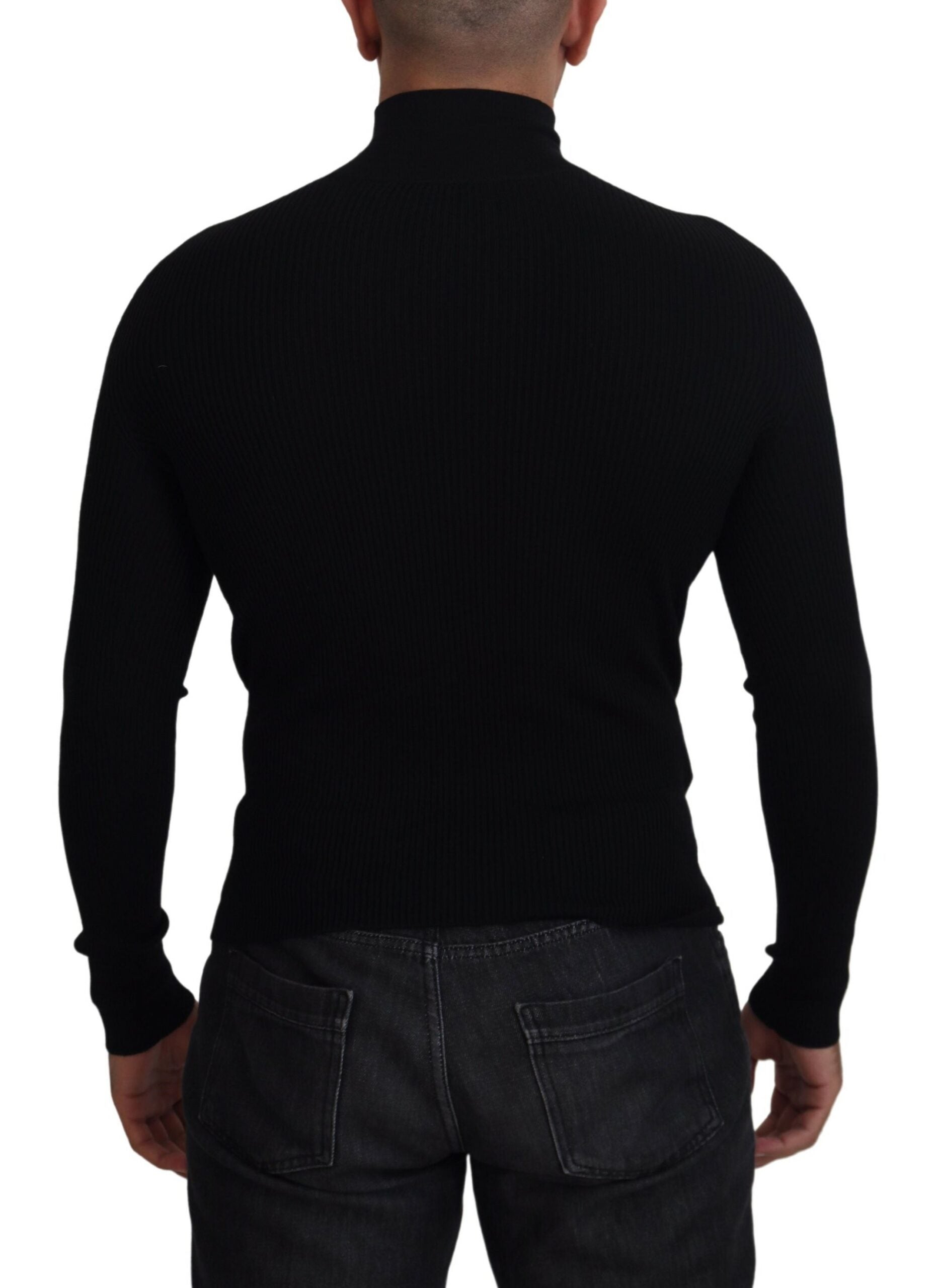 Dolce &amp; Gabbana Eleganter schwarzer Rollkragenpullover aus Wolle mit halbem Reißverschluss