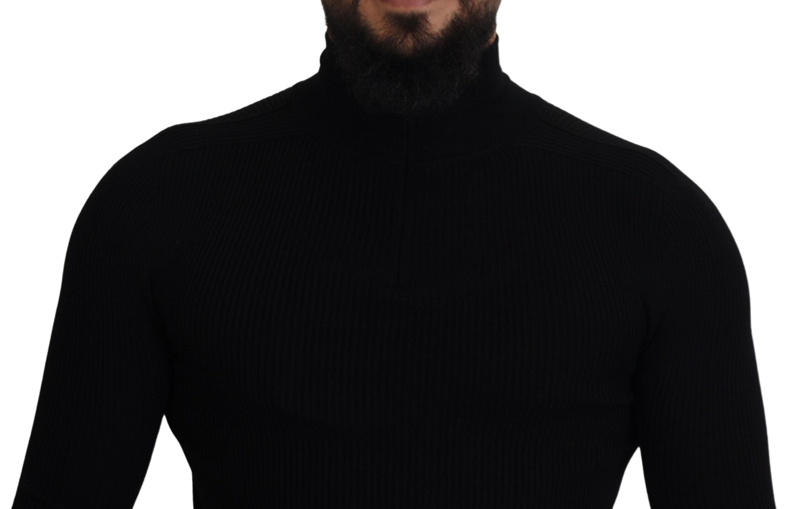 Dolce &amp; Gabbana Eleganter schwarzer Rollkragenpullover aus Wolle mit halbem Reißverschluss