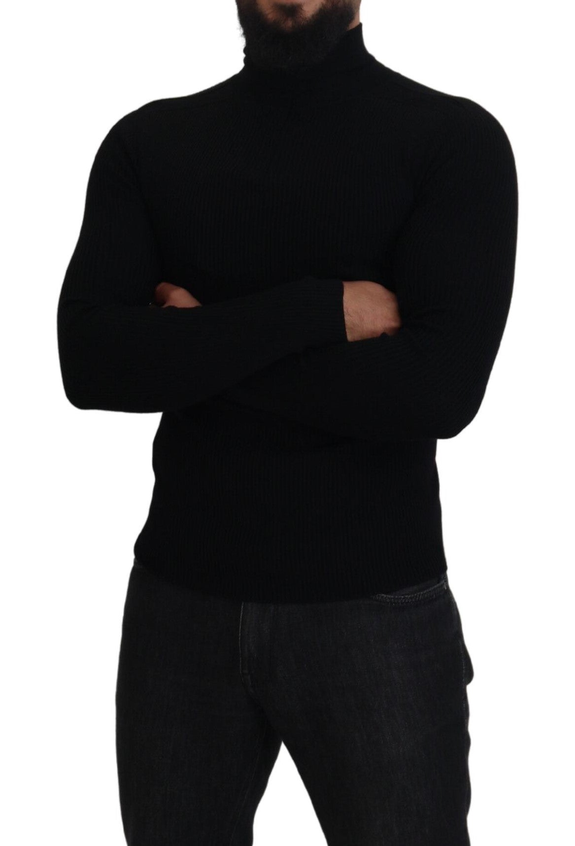 Dolce &amp; Gabbana Eleganter schwarzer Rollkragenpullover aus Wolle mit halbem Reißverschluss