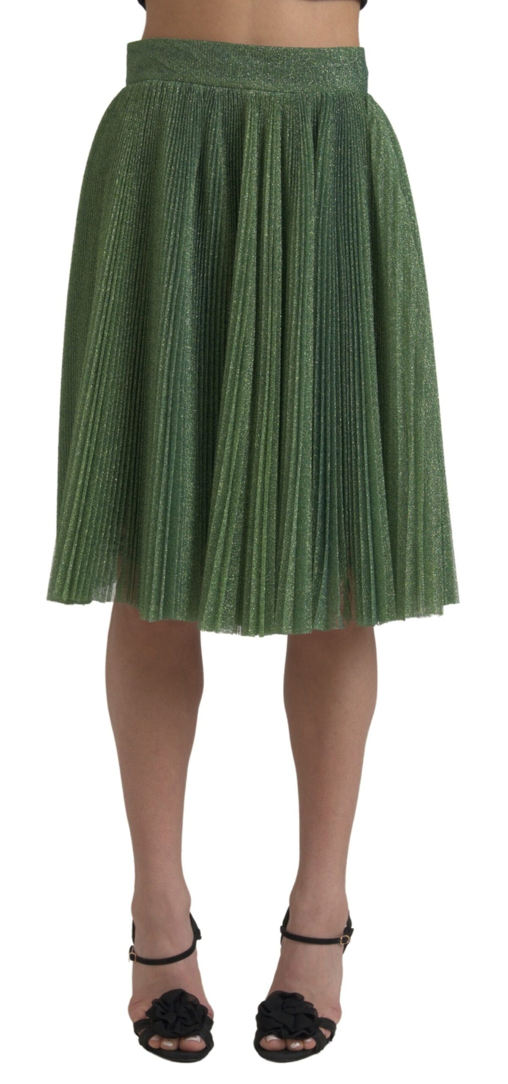 Jupe trapèze plissée vert métallisé Dolce &amp; Gabbana