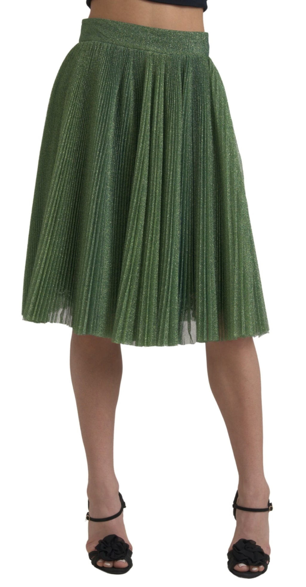 Jupe trapèze plissée vert métallisé Dolce &amp; Gabbana