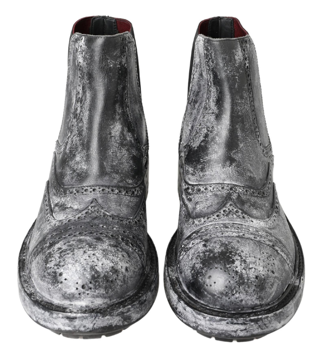 Dolce &amp; Gabbana – Elegante, schwarze Chelsea-Stiefeletten mit verblasstem Muster