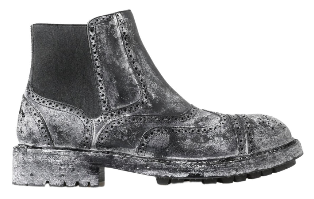 Dolce &amp; Gabbana – Elegante, schwarze Chelsea-Stiefeletten mit verblasstem Muster