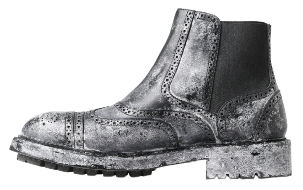 Dolce &amp; Gabbana – Elegante, schwarze Chelsea-Stiefeletten mit verblasstem Muster