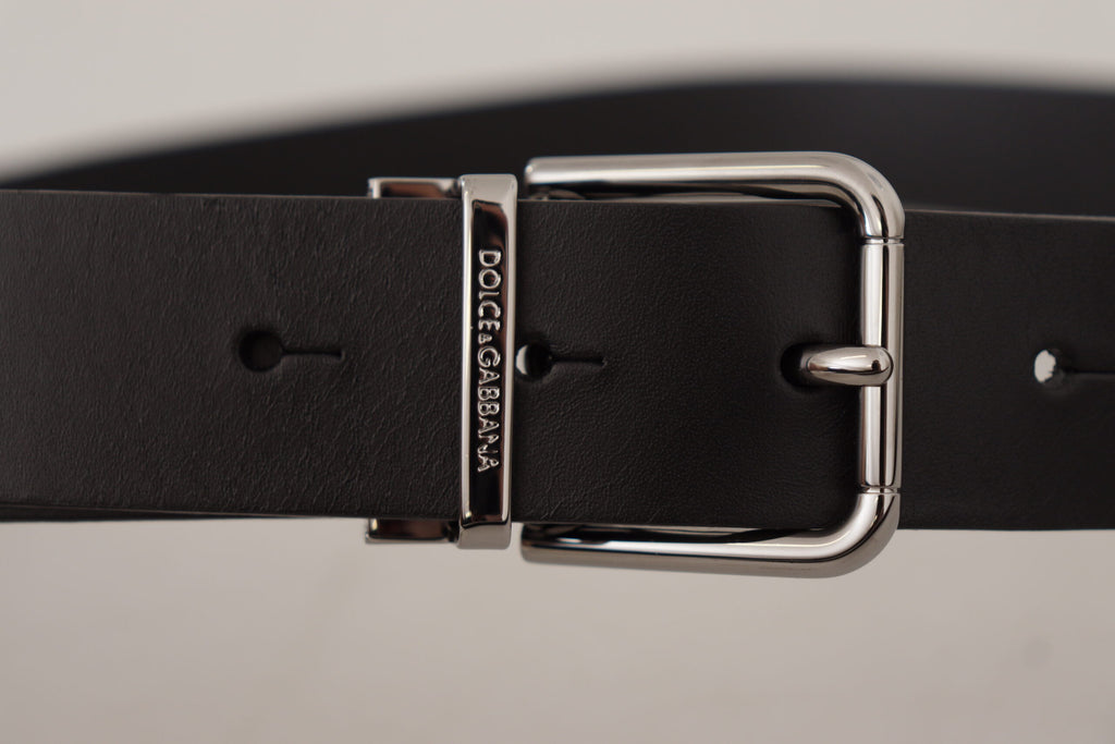 Ceinture élégante en cuir noir Dolce &amp; Gabbana avec boucle en métal