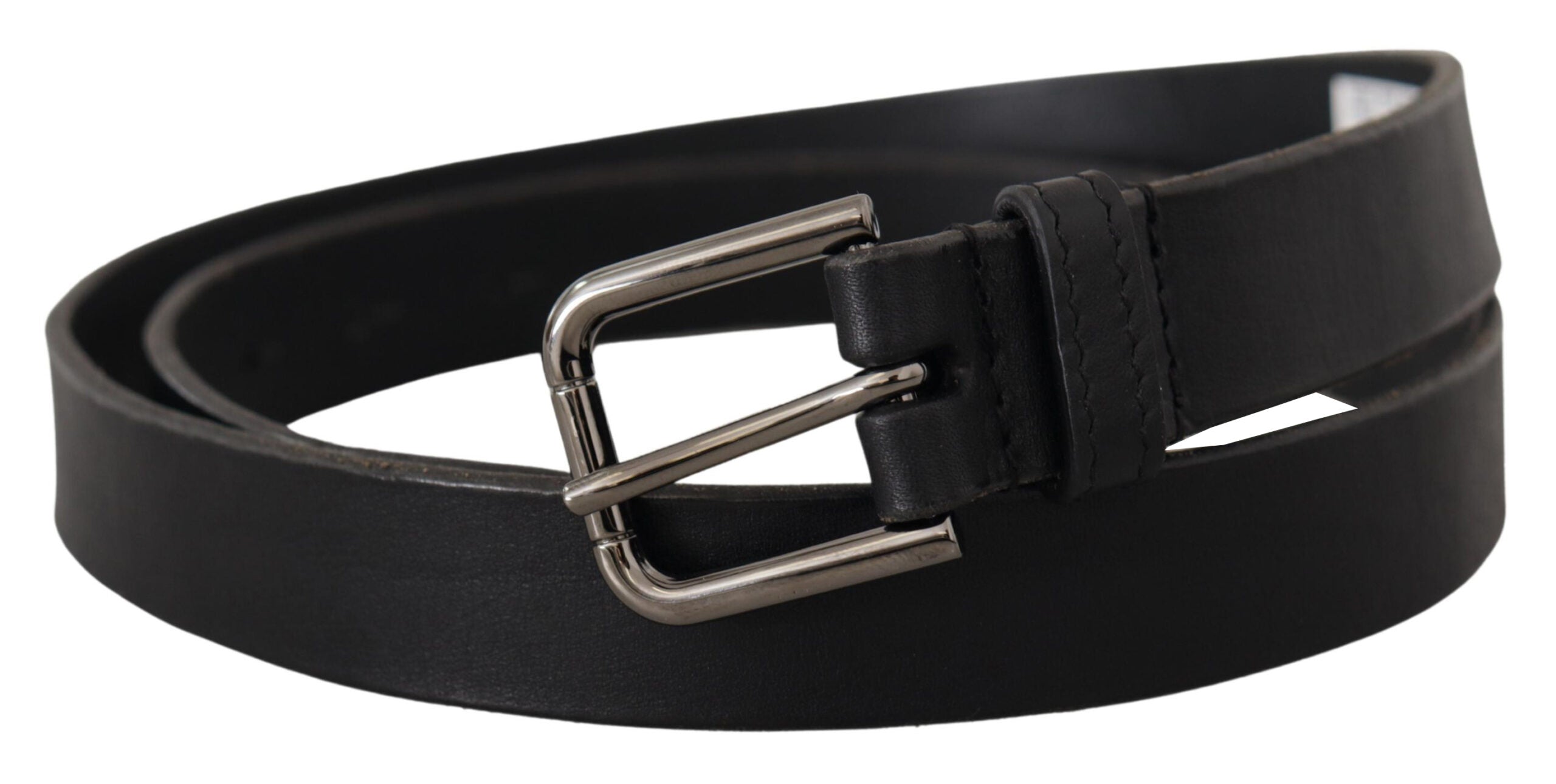 Ceinture élégante en cuir noir Dolce &amp; Gabbana avec boucle en métal