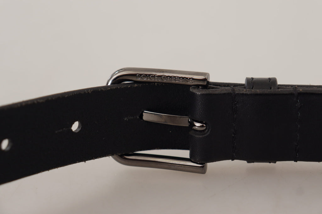 Ceinture élégante en cuir noir Dolce &amp; Gabbana avec boucle en métal