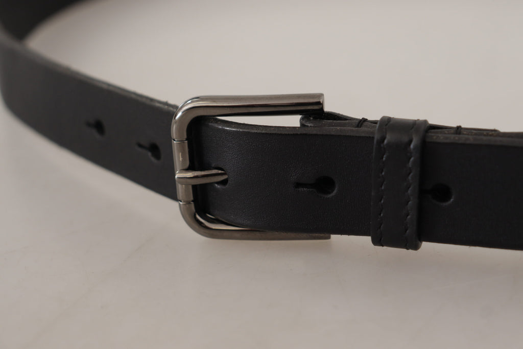 Ceinture élégante en cuir noir Dolce &amp; Gabbana avec boucle en métal