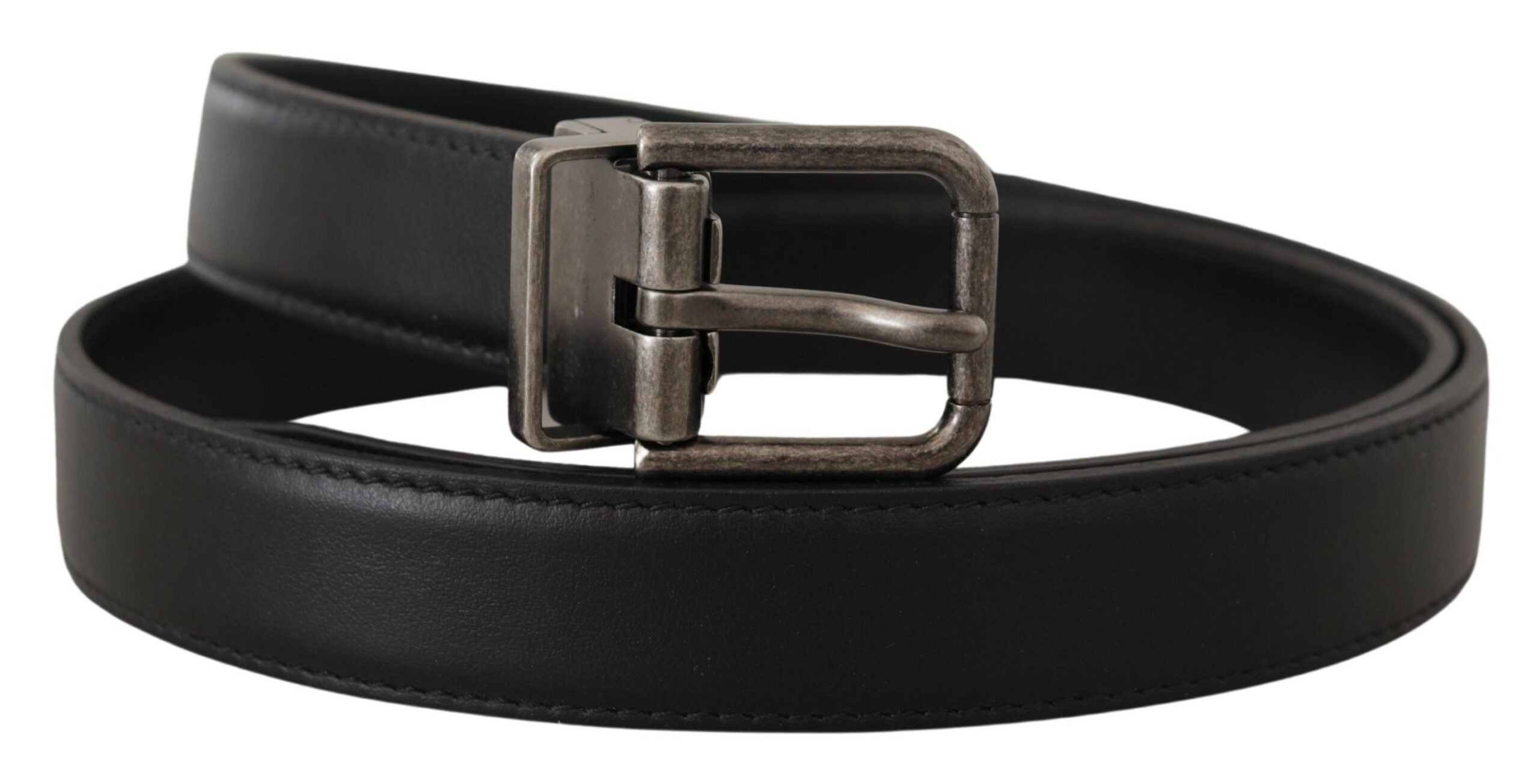Ceinture élégante en cuir noir Dolce &amp; Gabbana avec boucle en métal