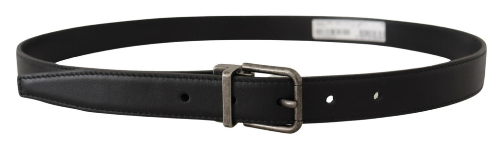 Ceinture élégante en cuir noir Dolce &amp; Gabbana avec boucle en métal