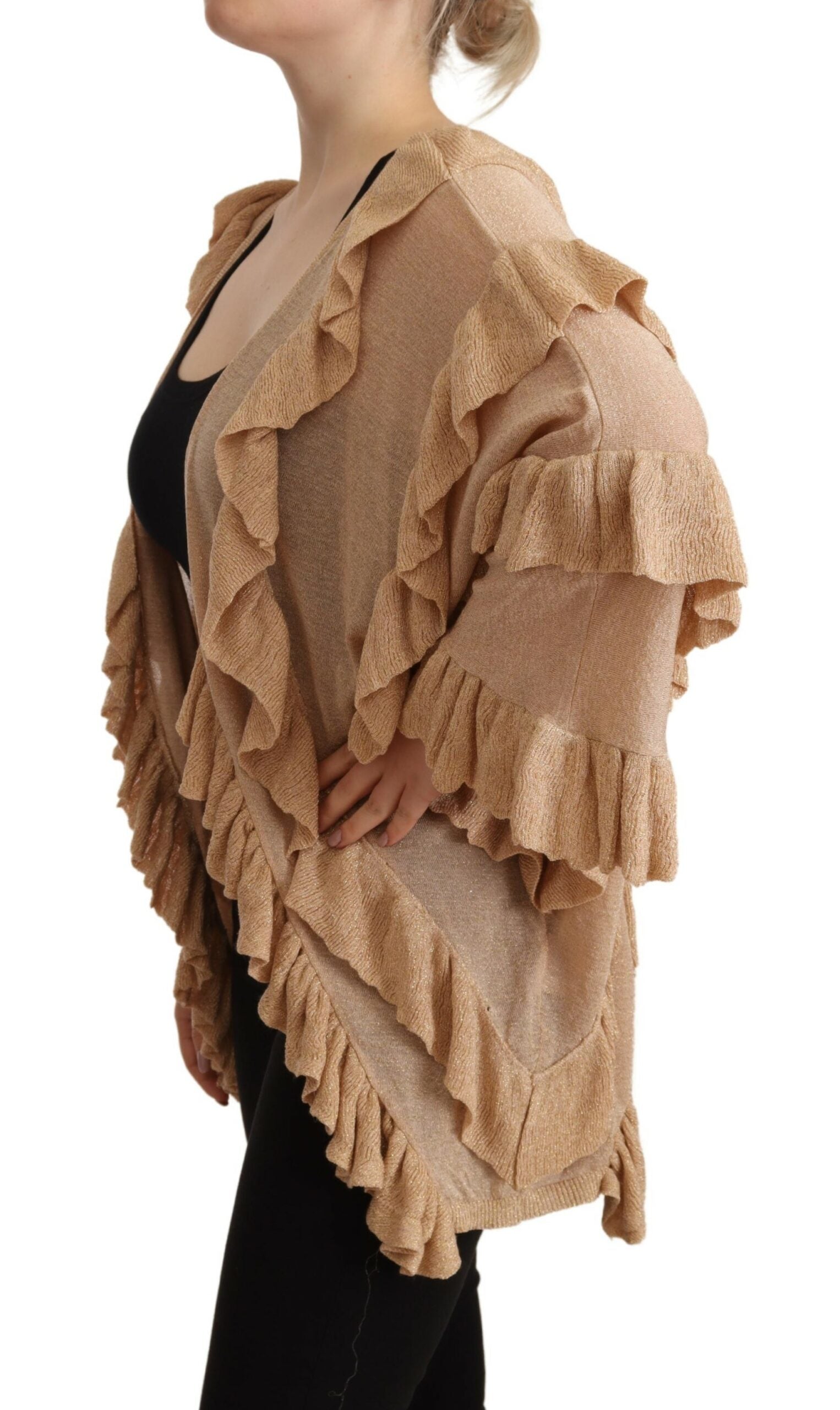 Aniye By Chic – Langärmlige Strickjacke mit offener Vorderseite in Beige