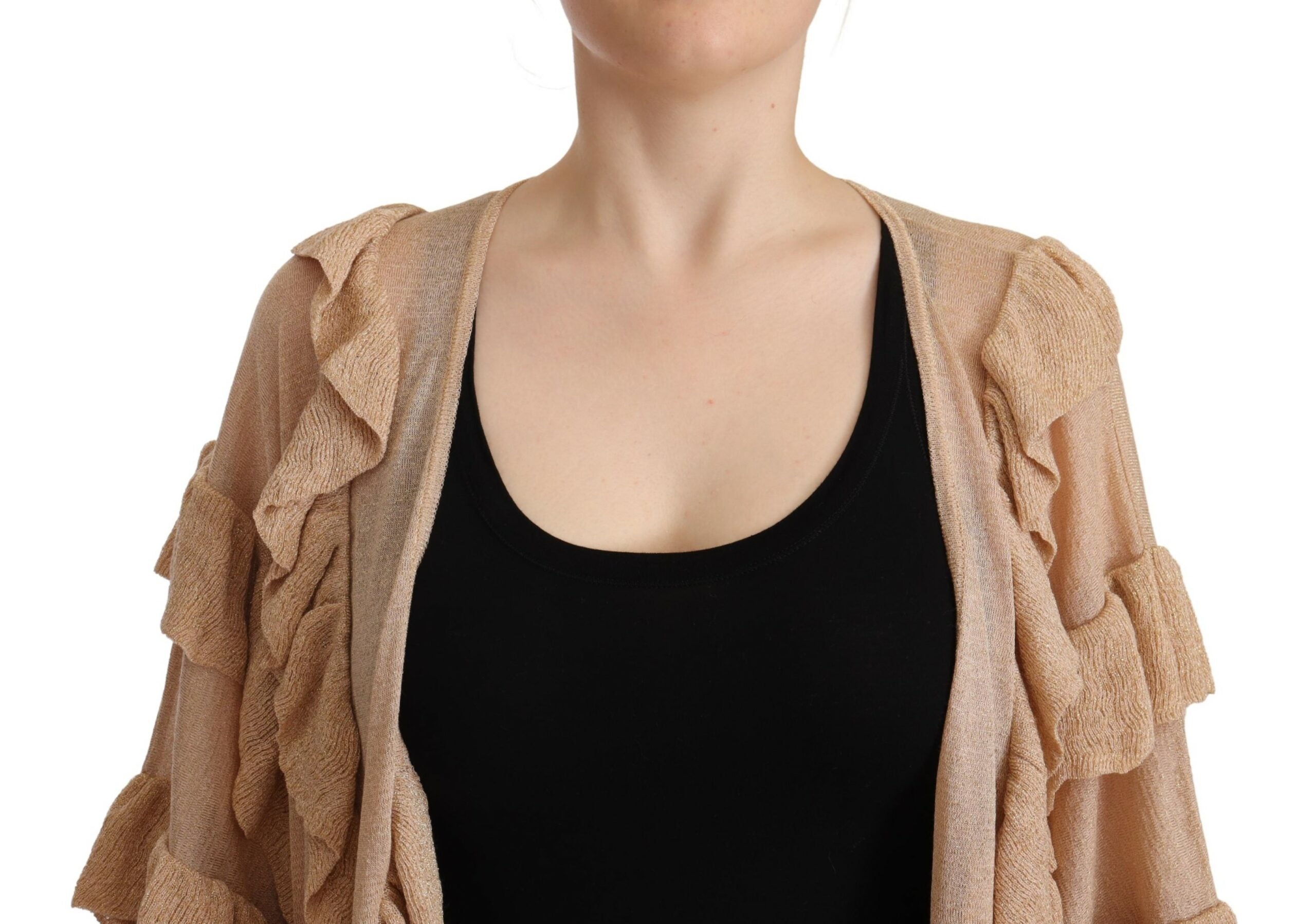 Aniye By Chic – Langärmlige Strickjacke mit offener Vorderseite in Beige