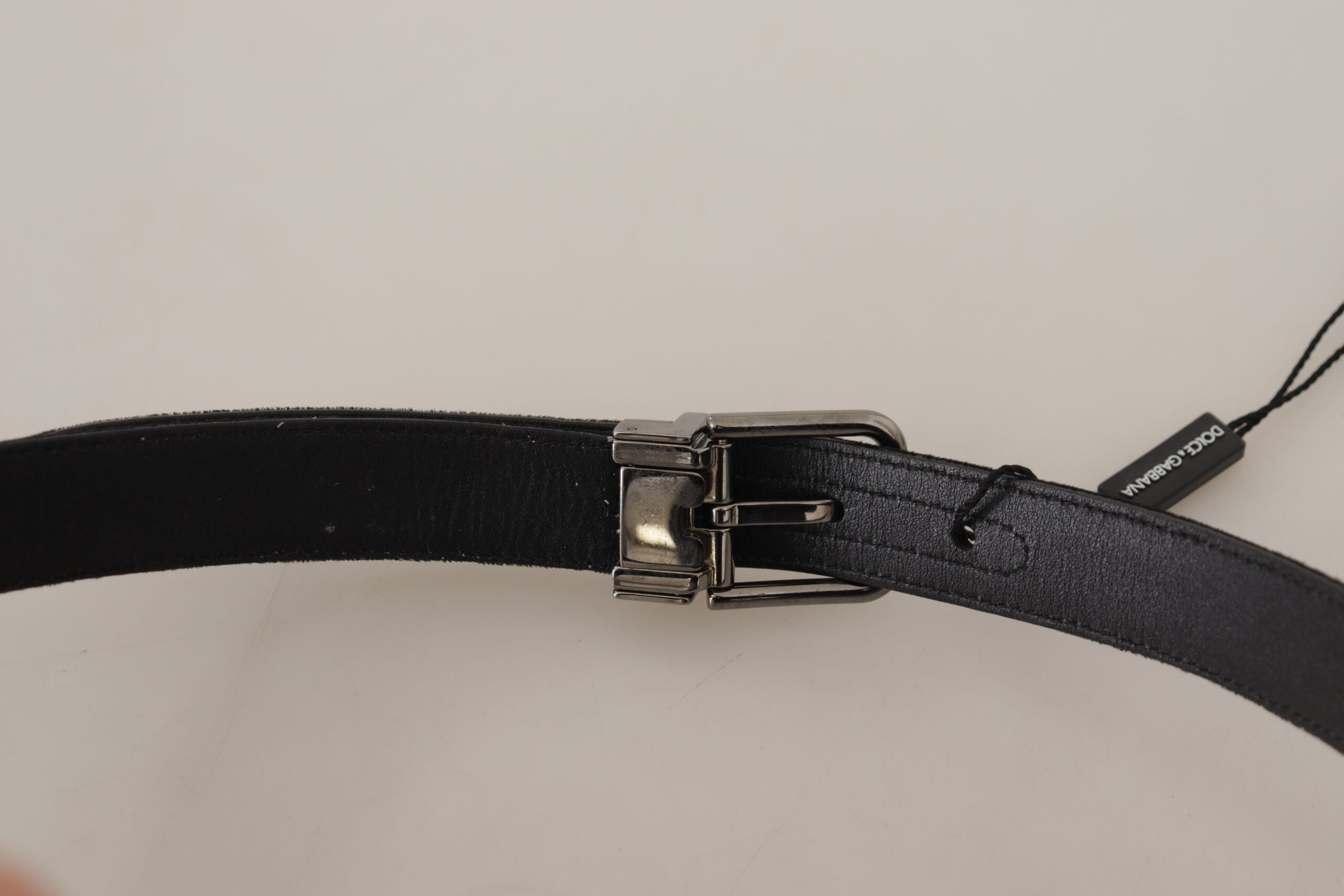 Ceinture élégante en coton et cuir noir Dolce &amp; Gabbana D&amp;G