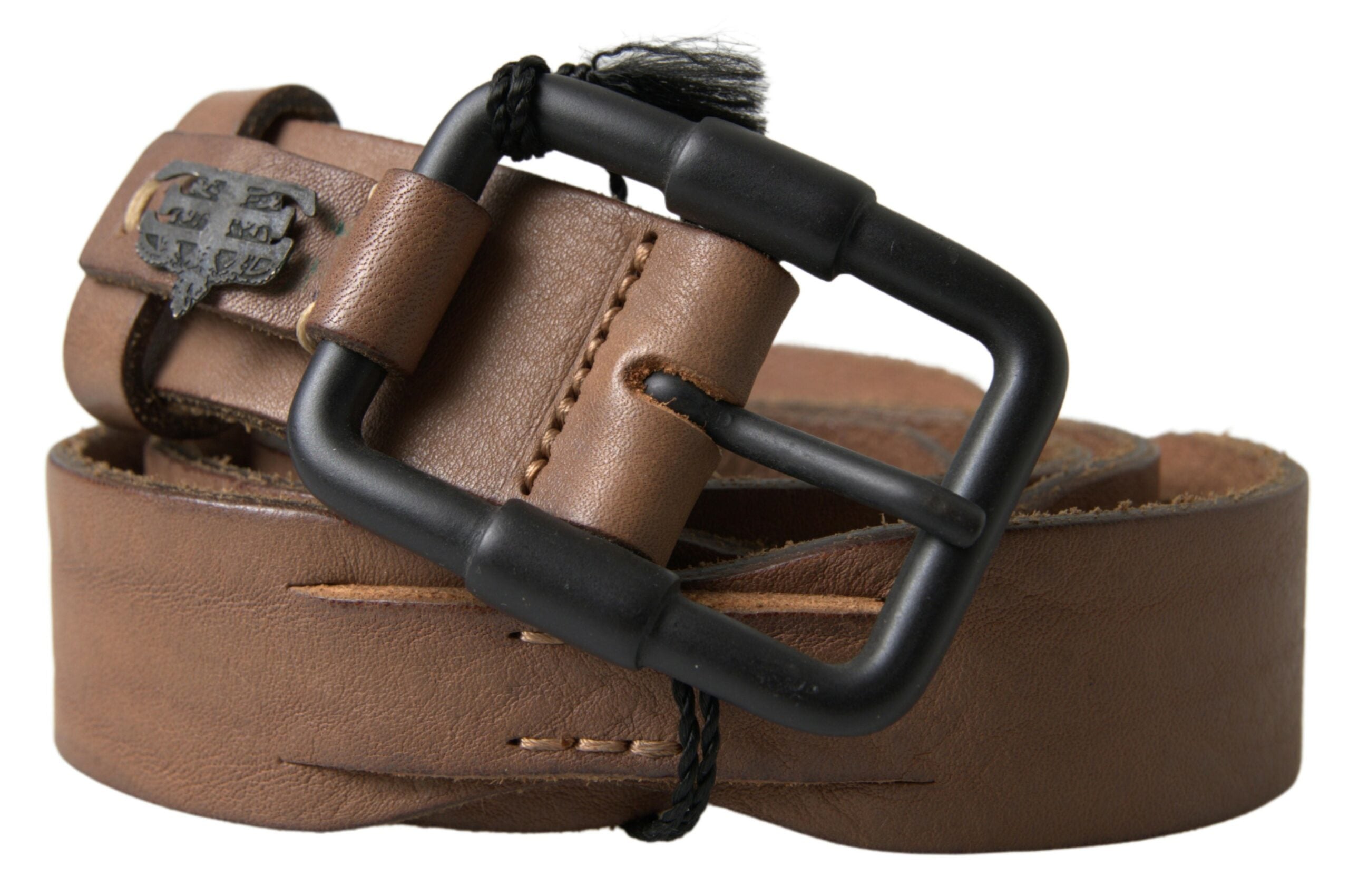 Ceinture élégante en cuir marron Ermanno Scervino avec boucle en métal noir