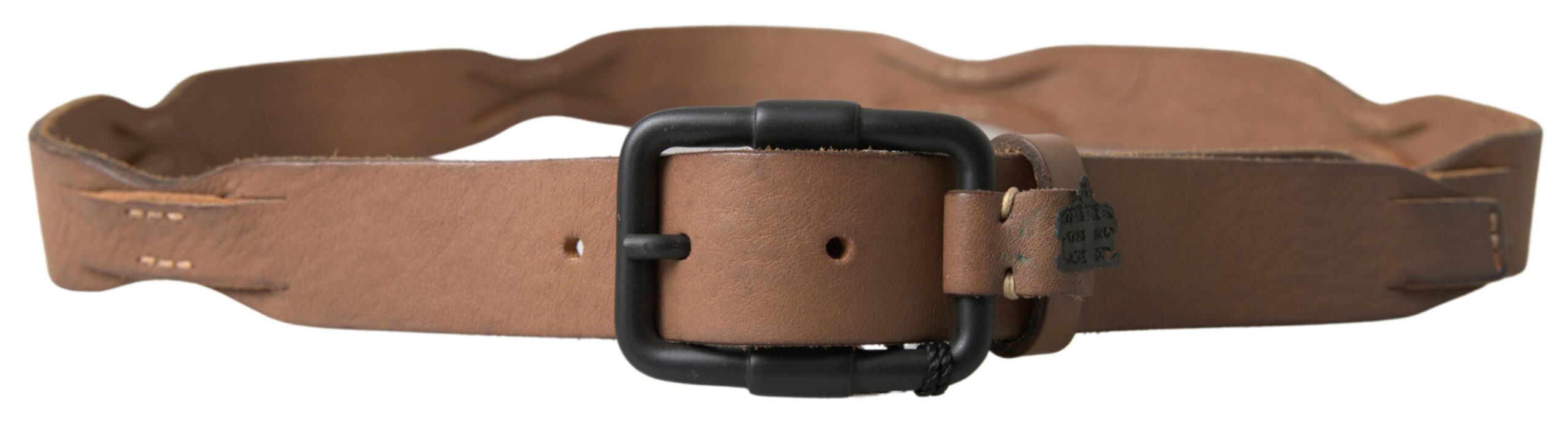 Ceinture élégante en cuir marron Ermanno Scervino avec boucle en métal noir