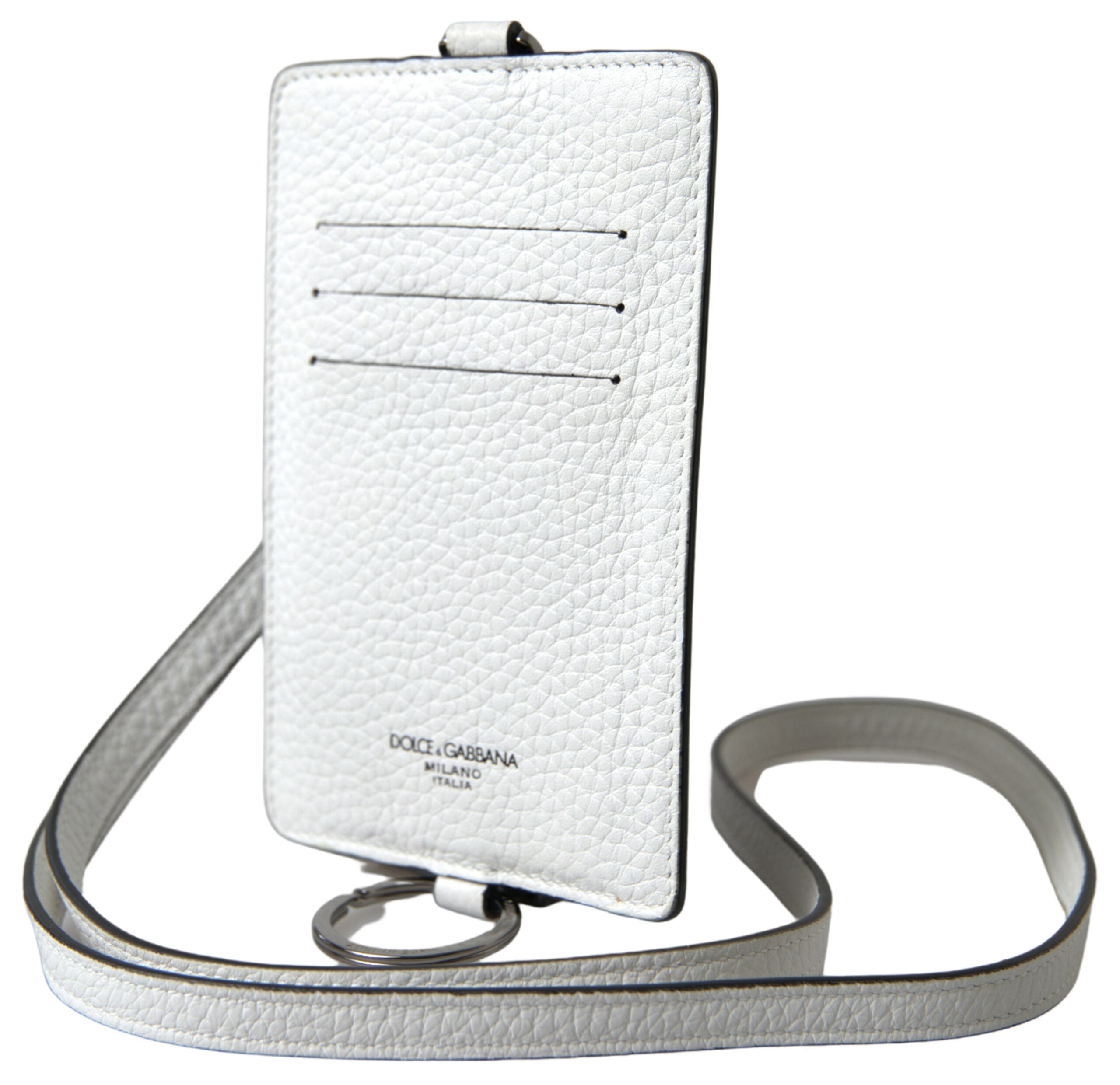 Porte-cartes élégant en cuir blanc Dolce &amp; Gabbana avec cordon