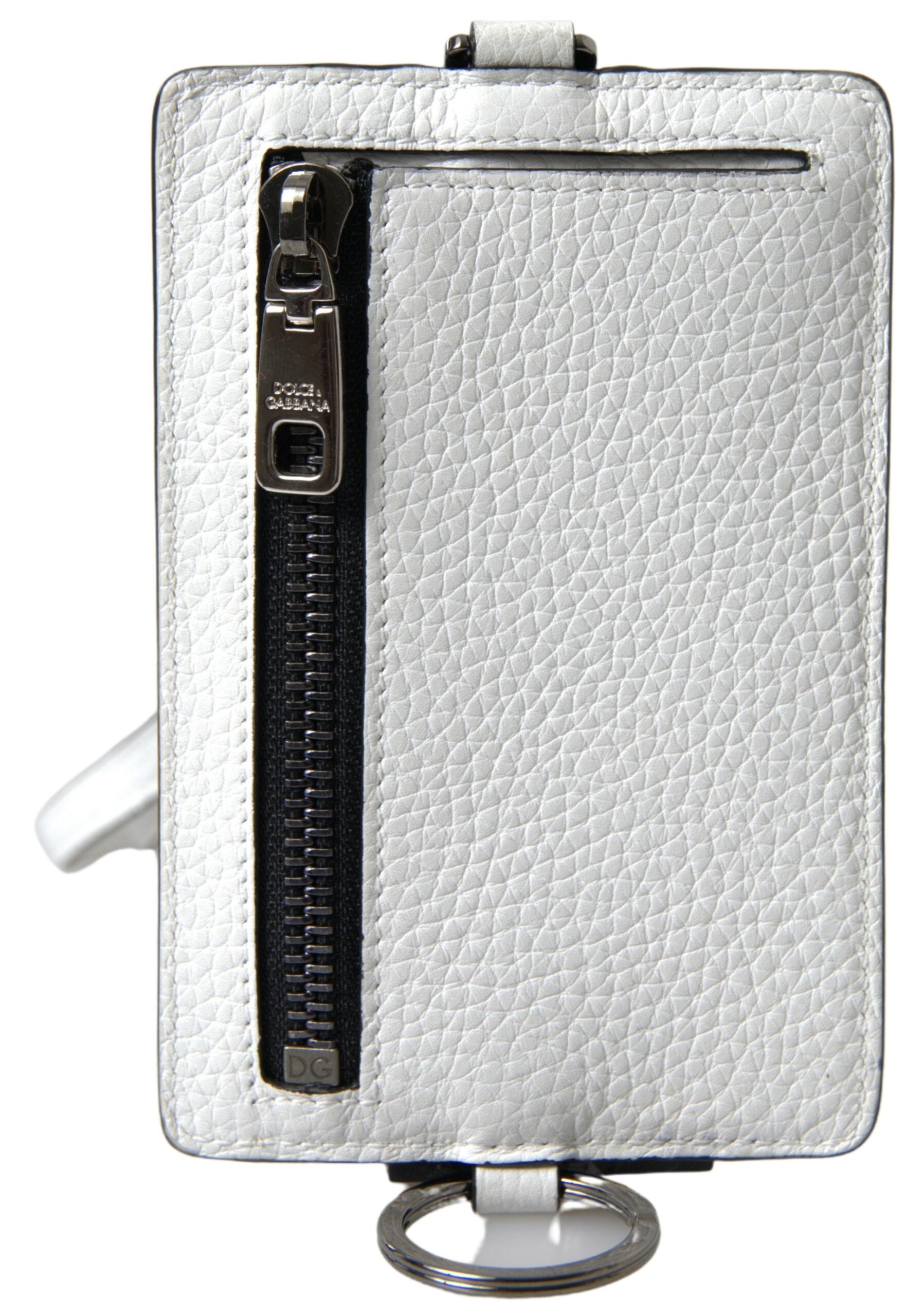 Porte-cartes élégant en cuir blanc Dolce &amp; Gabbana avec cordon